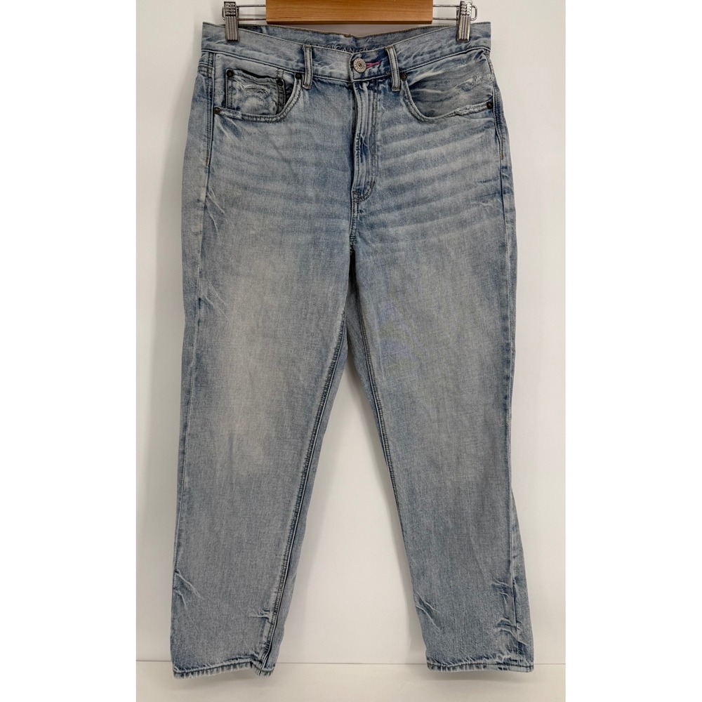 American Eagle Rainbow Embroidered Mom Jeans Light Wash High Rise Sz 6 Regular